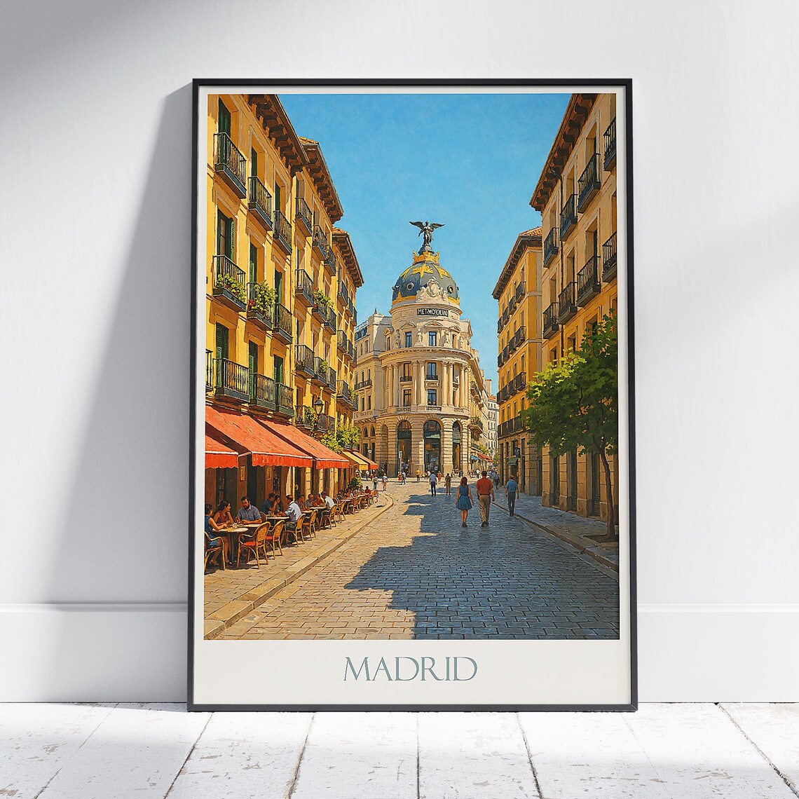 Madrid Metropolis Building Bustling Cafe Street Spain Travel Poster