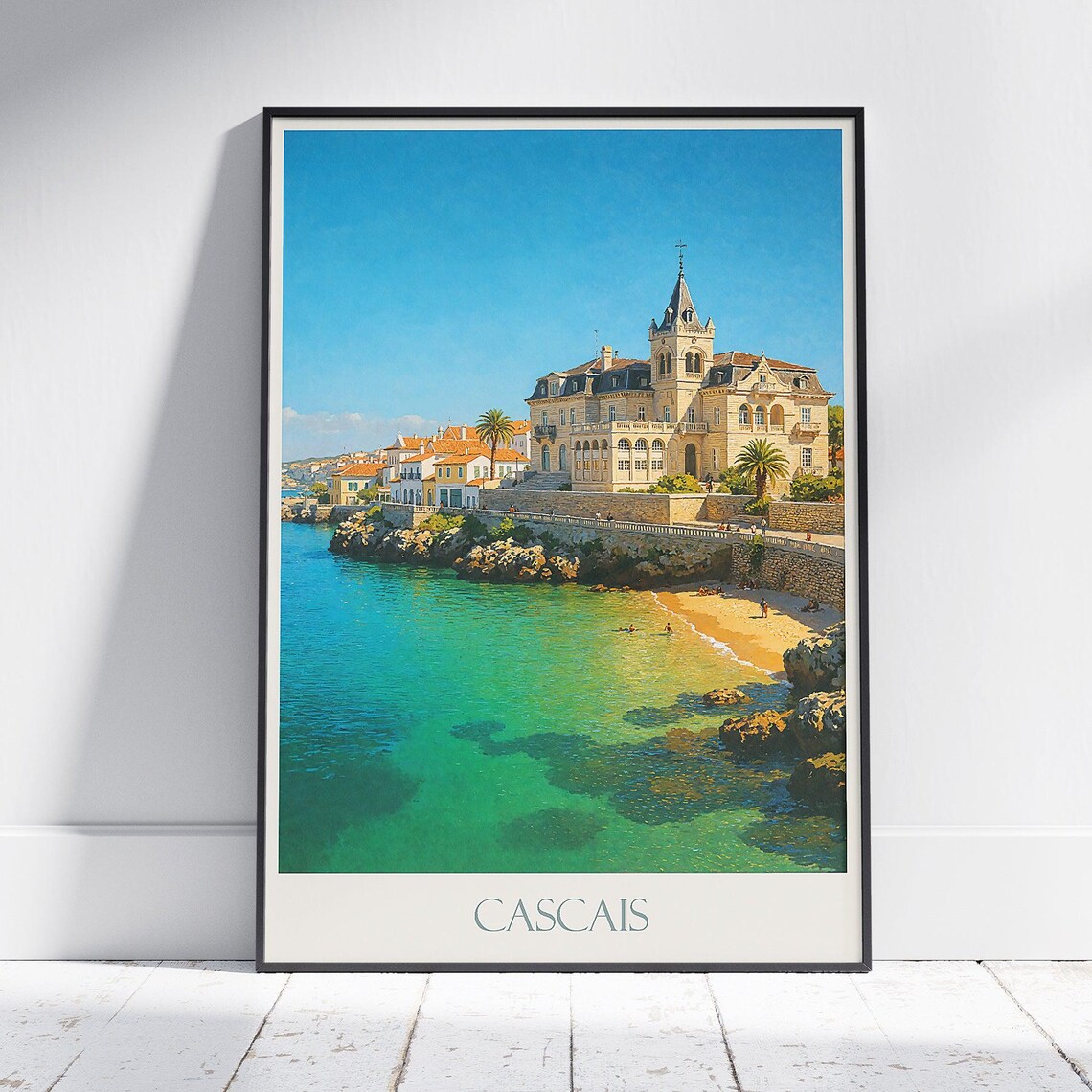 Cascais Portugal Coastal Palace Vintage Travel Art Poster Edition