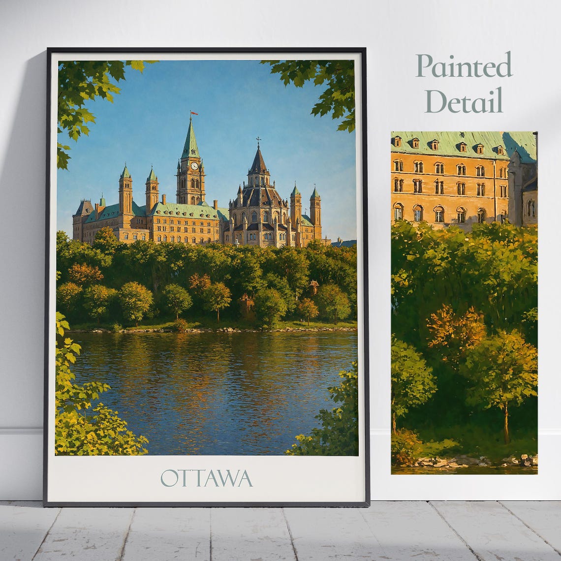 Ottawa Canada Painted Travel Poster Parliament Hill River View