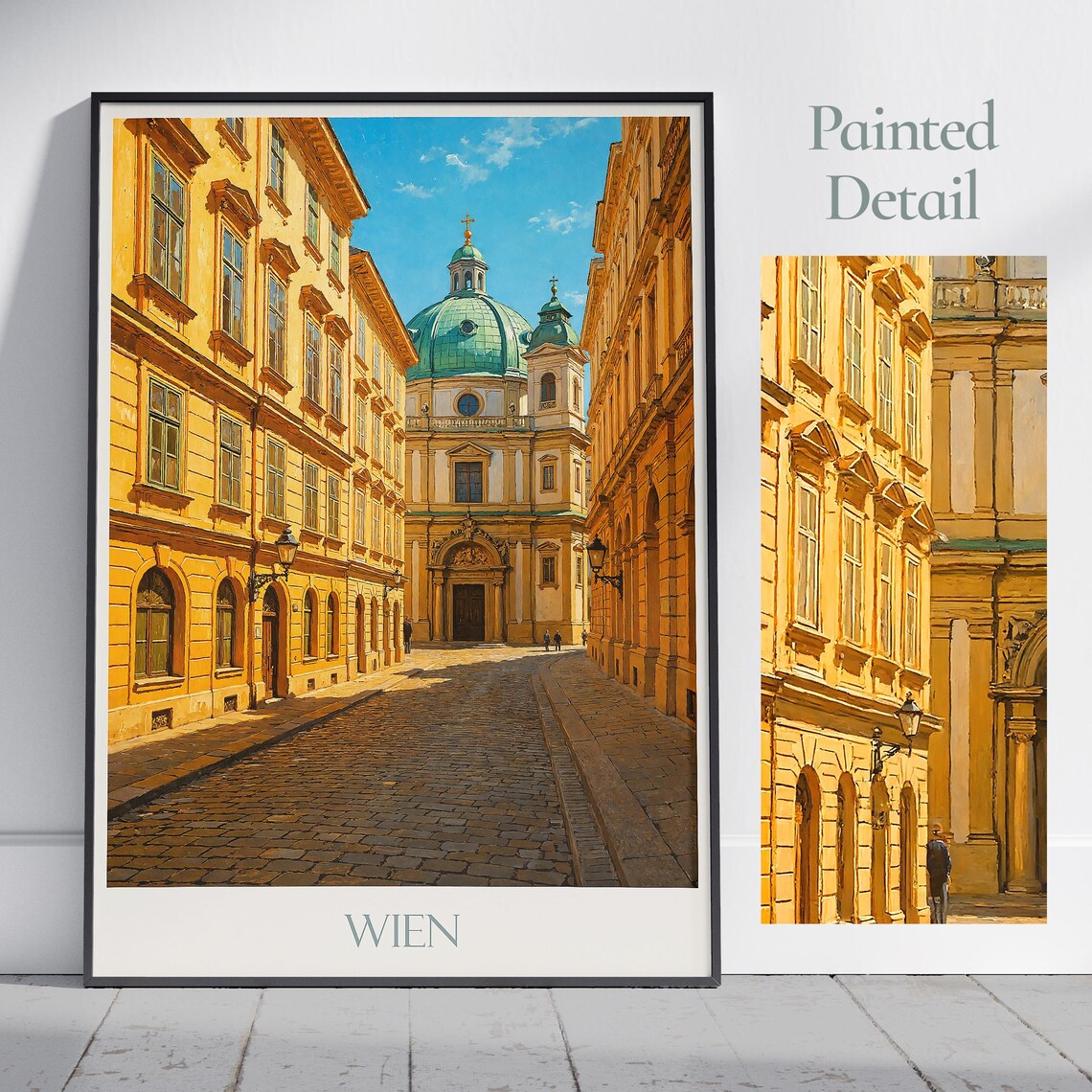 Vienna Austria St Peters Church Cobblestone Street Travel Poster