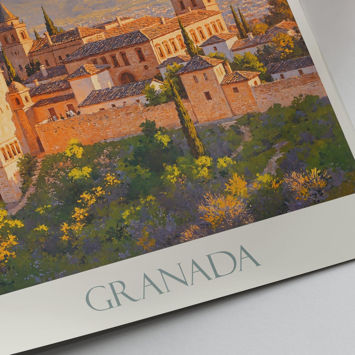 Granada Spain Alhambra Fortress Palace Sunset Painted Travel Poster - Image 3