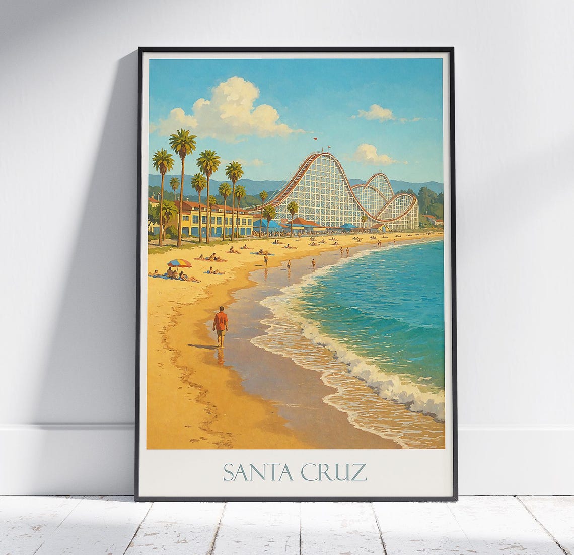 Santa Cruz California Beach Boardwalk Roller Coaster Summer Poster