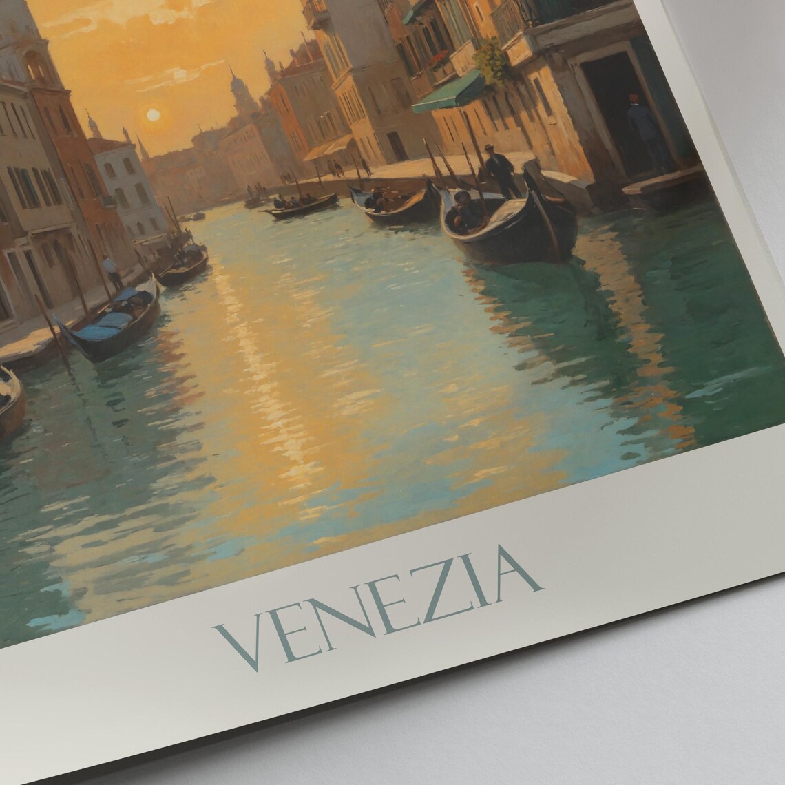 Venezia Italy Canal Painted Travel Poster Gondolas Sunset Golden Hour - Image 2