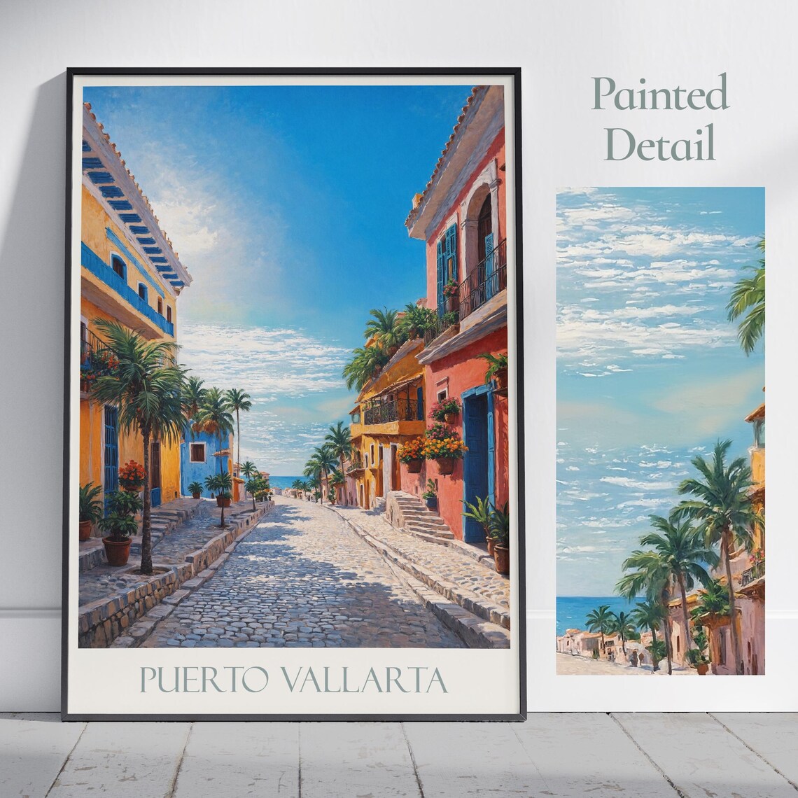 Puerto Vallarta Mexico Colorful Cobblestone Street Travel Poster