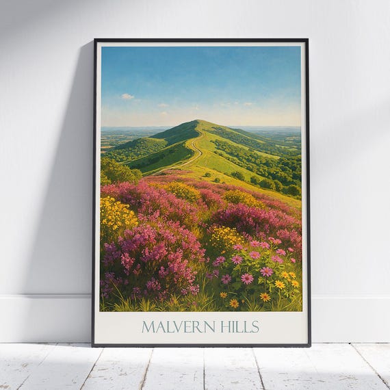 Malvern Hills Travel Poster Vintage Uk Landscape Art Print England Countryside Hiking Wall Decor Gift