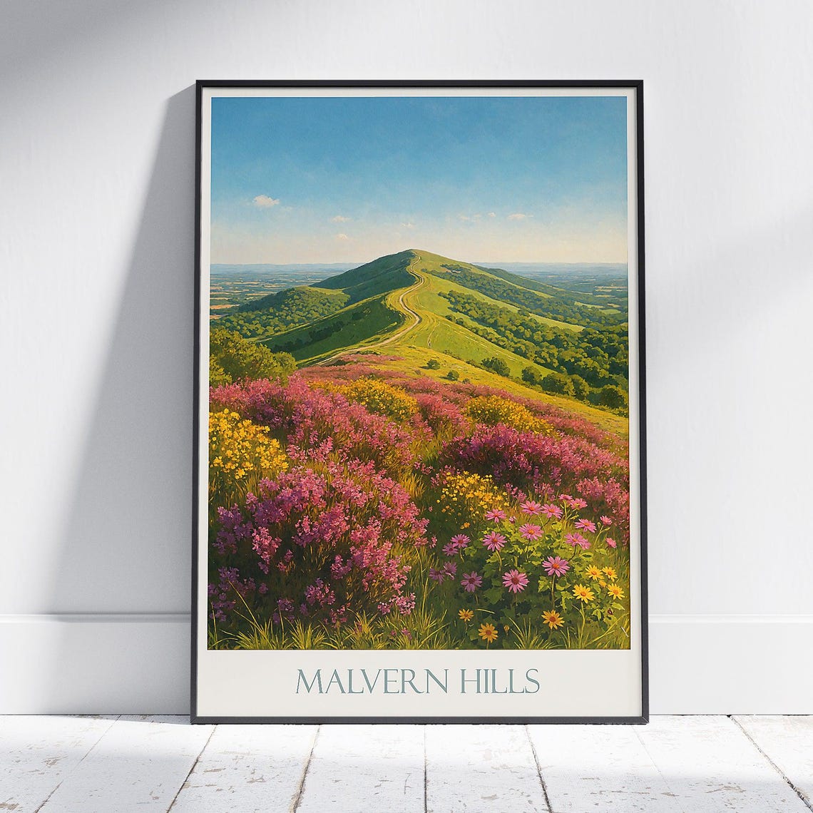 Malvern Hills Wildflower Ridge England Countryside Travel Poster