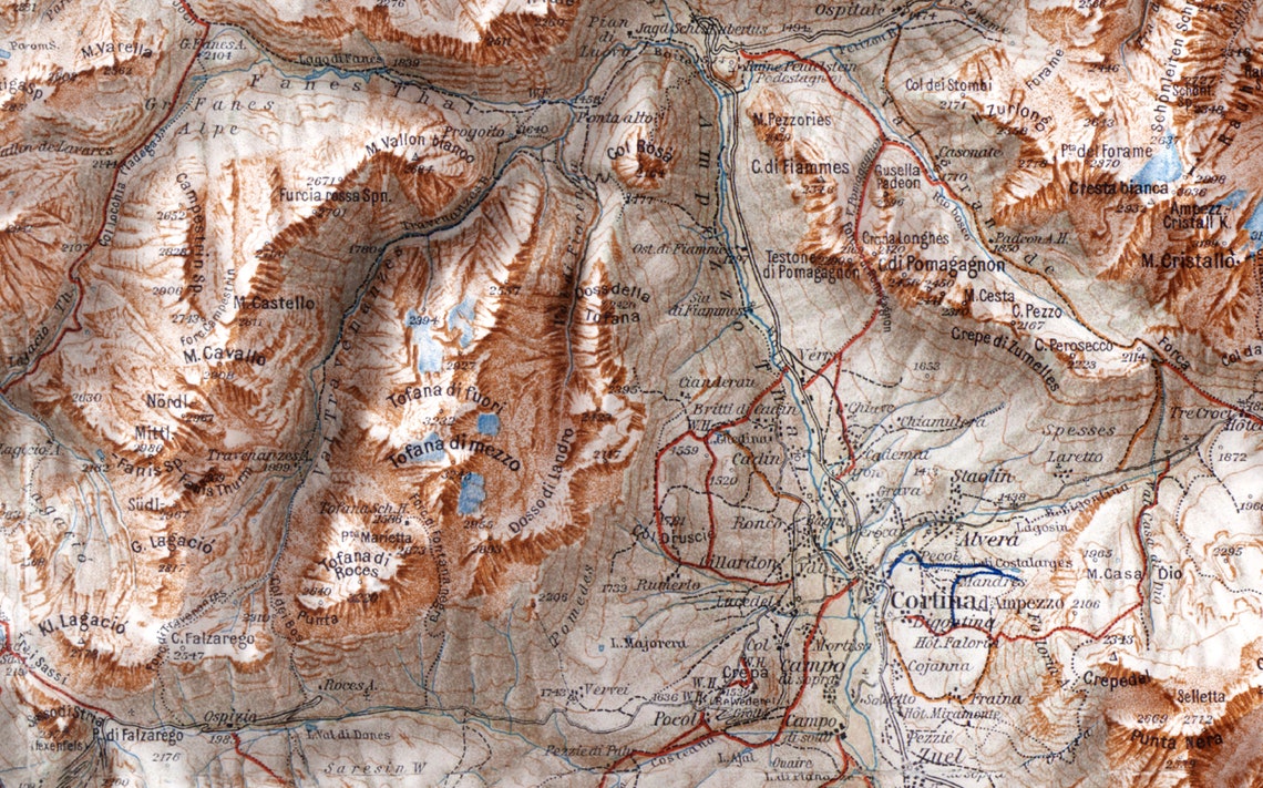 Dolomites Italy Vintage Freytag Shaded Relief Map Art Poster - Image 3