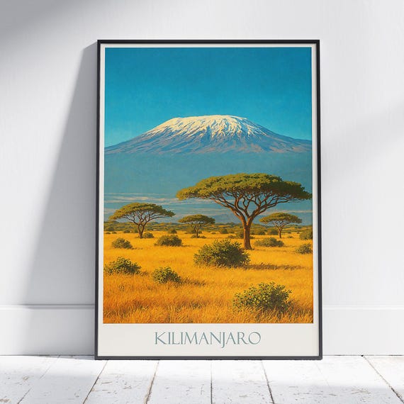Kilimanjaro Travel Poster Tanzania Art Print African Safari Home Decor Vintage Mountain Landscape Gift