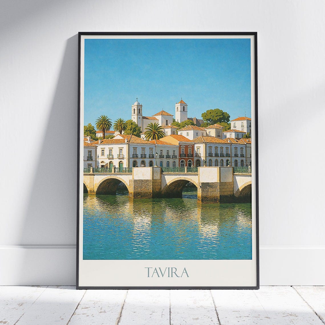 Tavira Portugal Travel Poster Algarve Cityscape Art Print Ponte Romana Bridge Vintage Style Wall Decor Southern Europe Gift