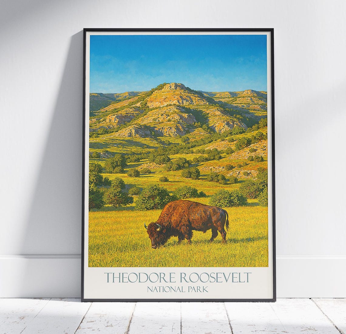 Theodore Roosevelt National Park Bison On Prairie Vintage Poster Art