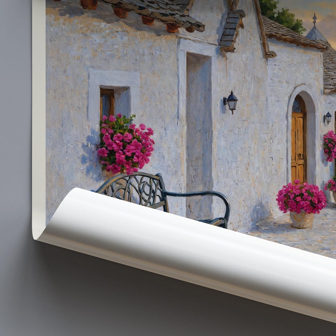 Alberobello Italy Trulli Village Bougainvillea Street Painted Poster - Image 3