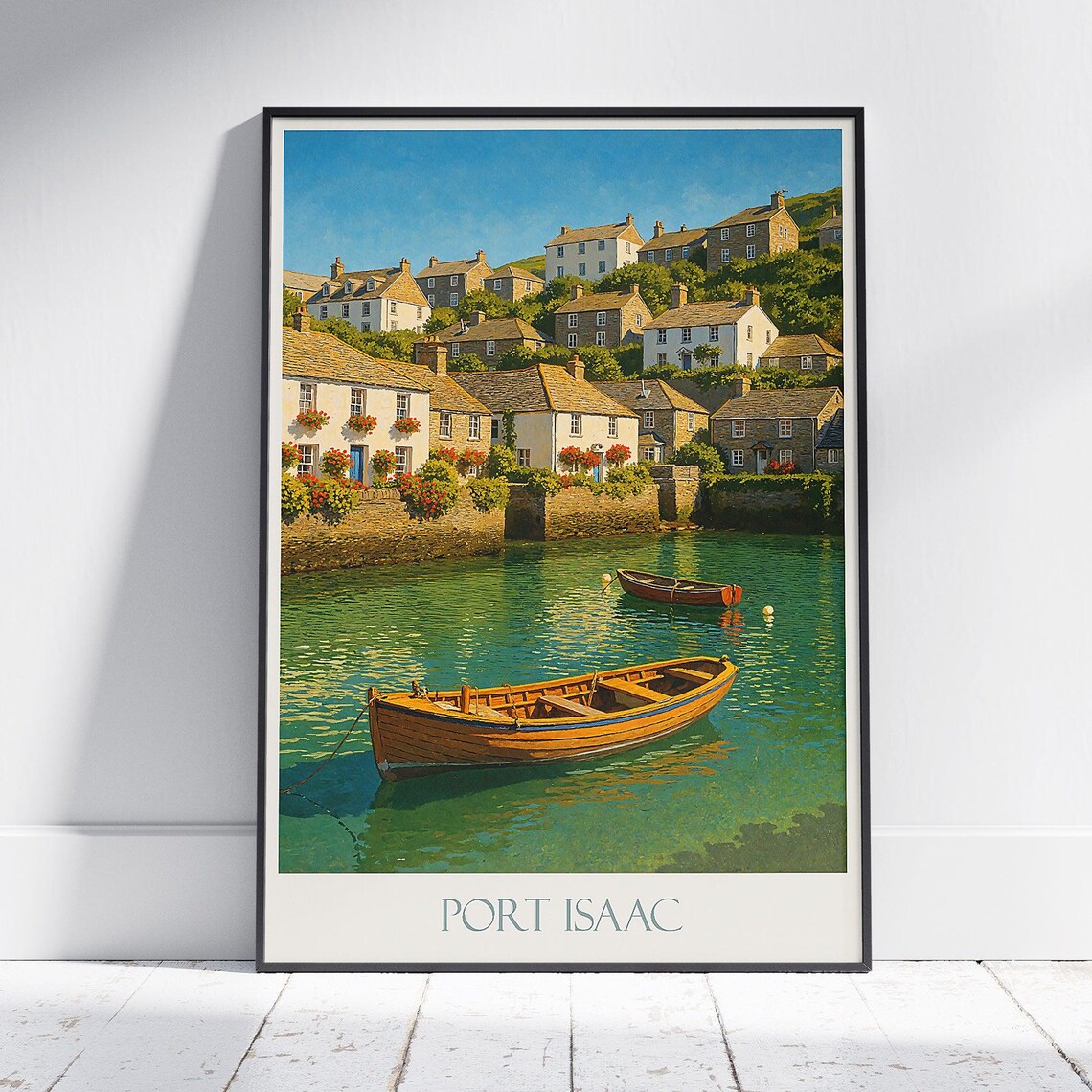Port Isaac Cornwall Fishing Village Vintage Travel Poster Boats