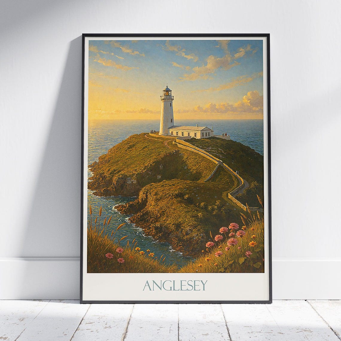 South Stack Lighthouse at Golden Hour on Anglesey Coast Poster