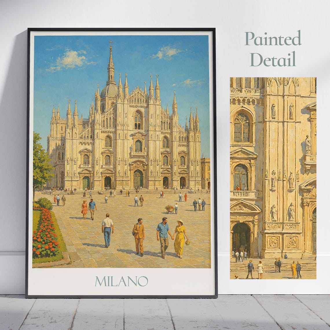 Milano Duomo Cathedral Piazza Painted Vintage Travel Art Poster