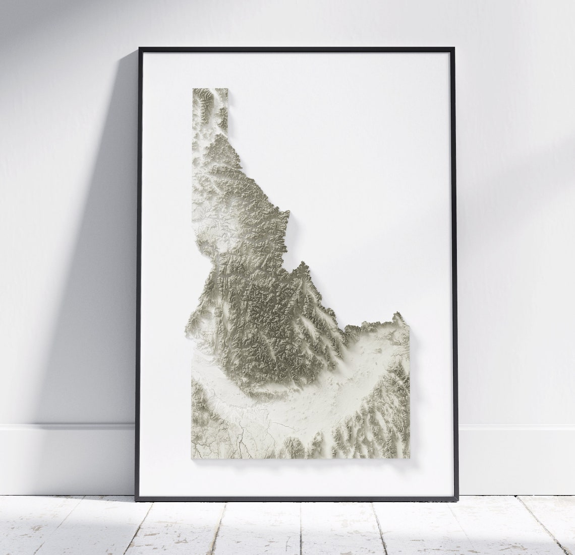 Idaho Mountain State Topographic Relief Minimalist Map Print