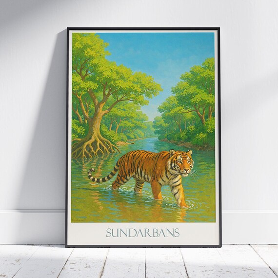 Sundarbans Travel Poster Bengal Tiger Art Wilderness Nature Print India Bangladesh Wildlife Home Decor