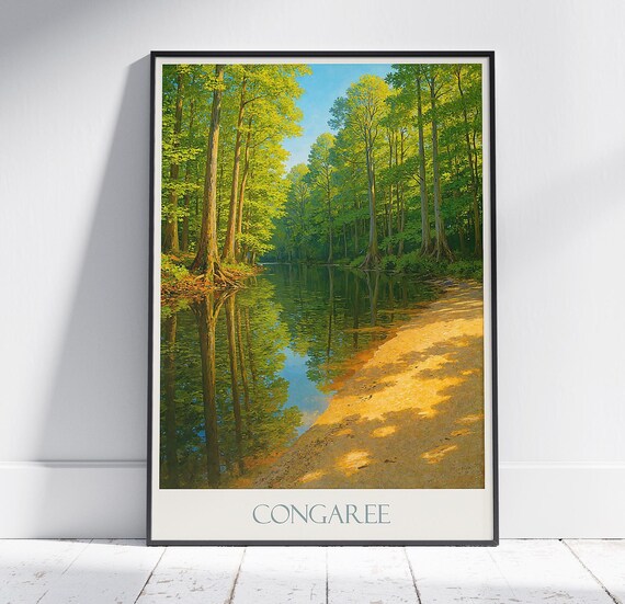 Congaree Swamp Lake Forest Reflection National Park Travel Poster