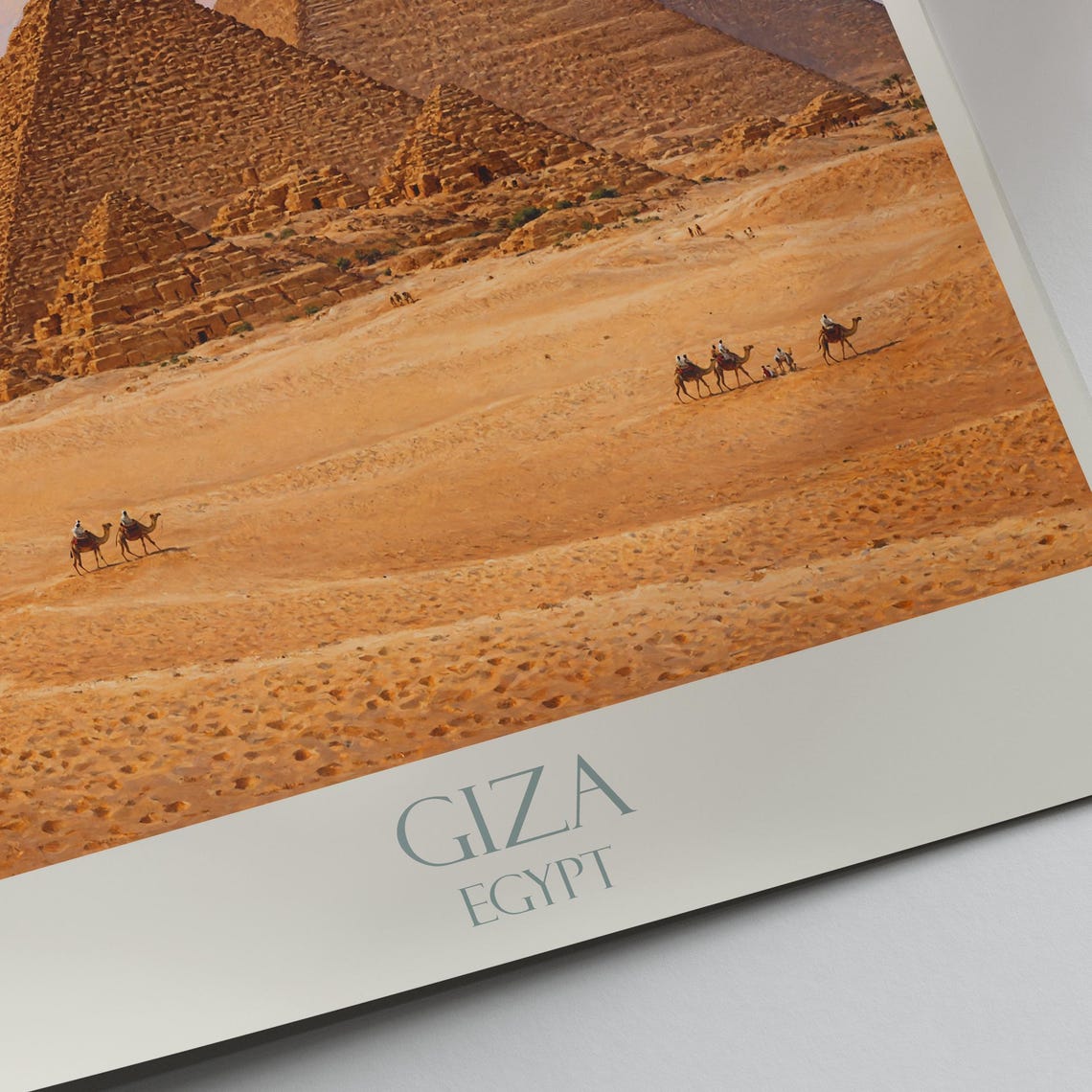 Giza Pyramids Camel Caravan Sunset Desert Egypt Painted Travel Poster - Image 2