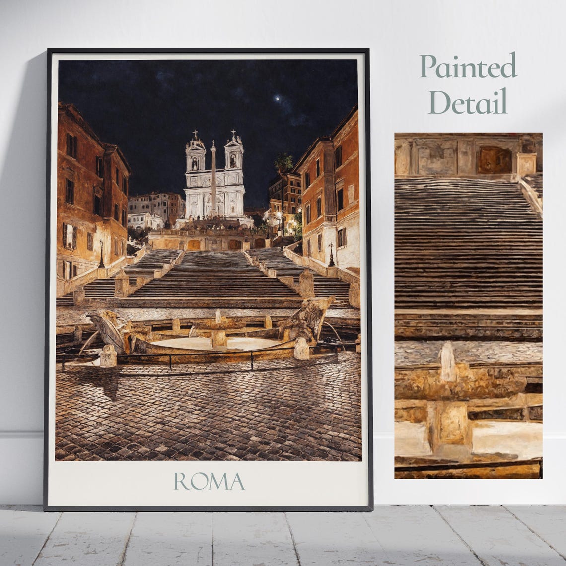 Rome Italy Romantic Spanish Steps Night Painted Travel Poster