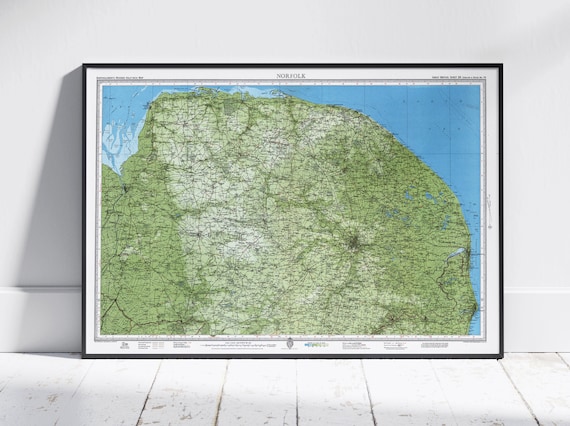Norfolk England Vintage Bartholomew Map Poster Green Cartography Art