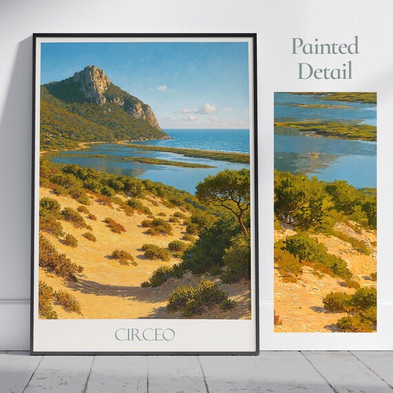 Circeo Italy Painted Coastal Landscape Monte Circeo Lagoon Poster