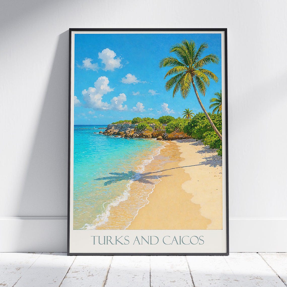 Turks And Caicos Palm Beach Turquoise Water Caribbean Travel Poster