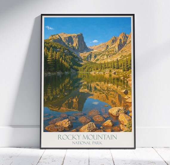 Rocky Mountain National Park Mirror Lake Cliffs Vintage Poster Art