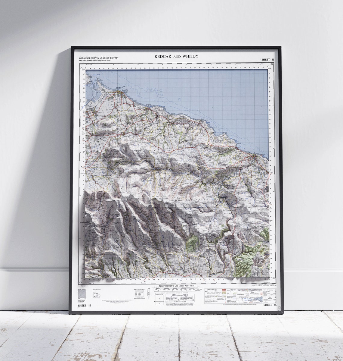 Redcar and Whitby Ordnance Survey Sheet 86 Vintage Map Poster