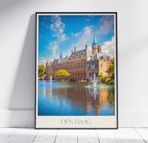 The Hague Travel Print Netherlands Travel Poster Painted Wall Art Home Decor Framed Personalized Print Vacation Travel Gift