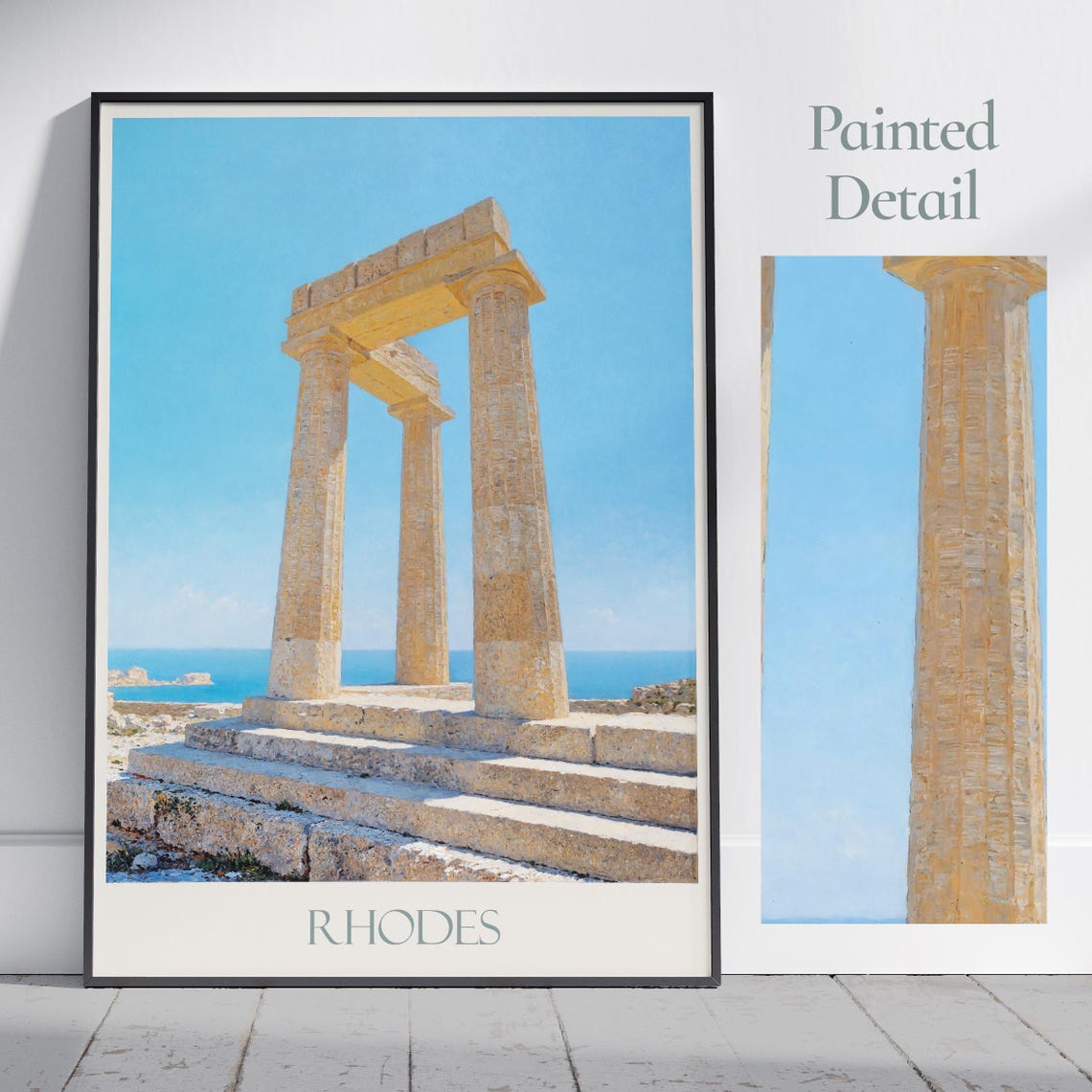Rhodes Ancient Temple Ruins Overlook Seaside Painted Travel Poster