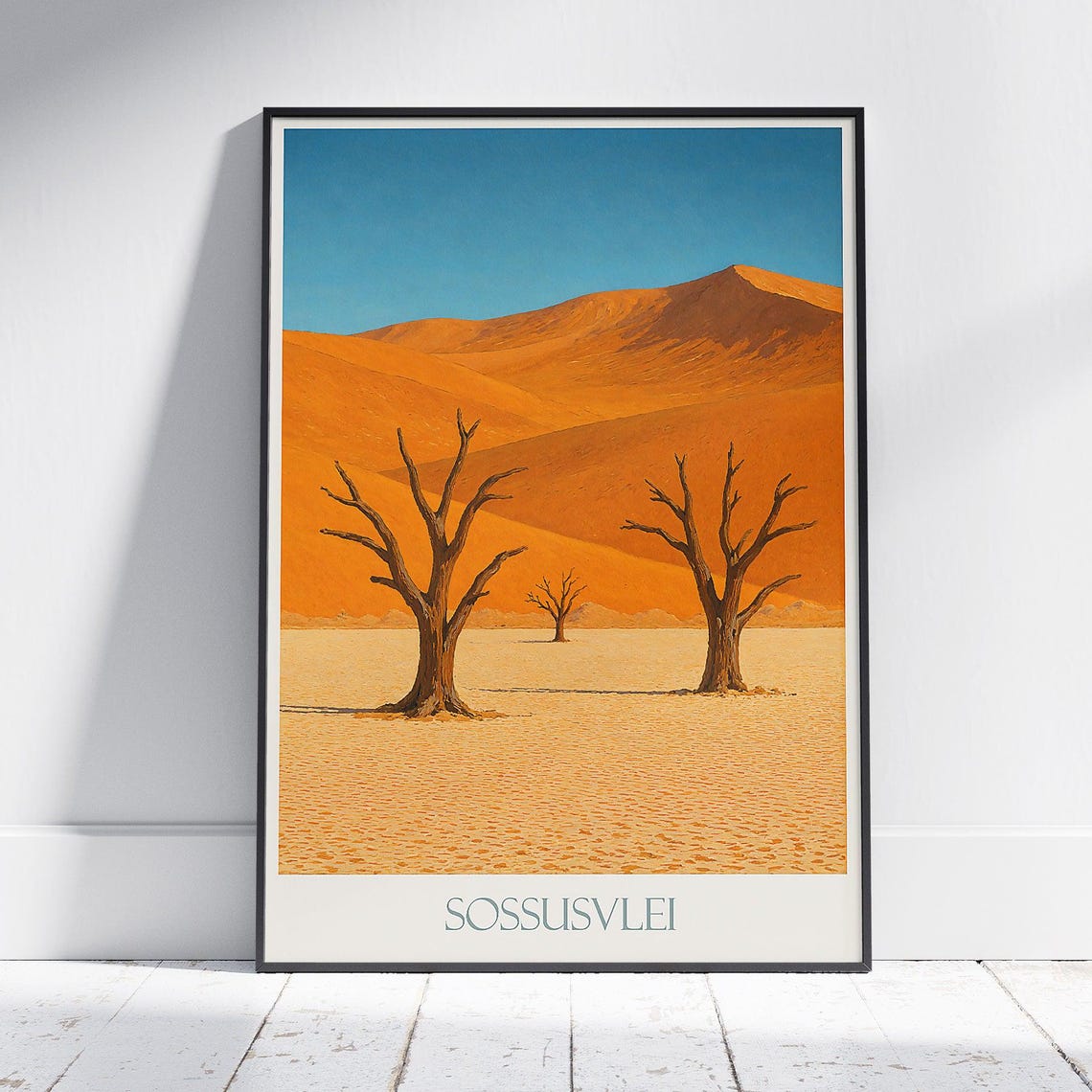 Sossusvlei Namibia Desert Poster Dead Trees Orange Dunes Travel Art