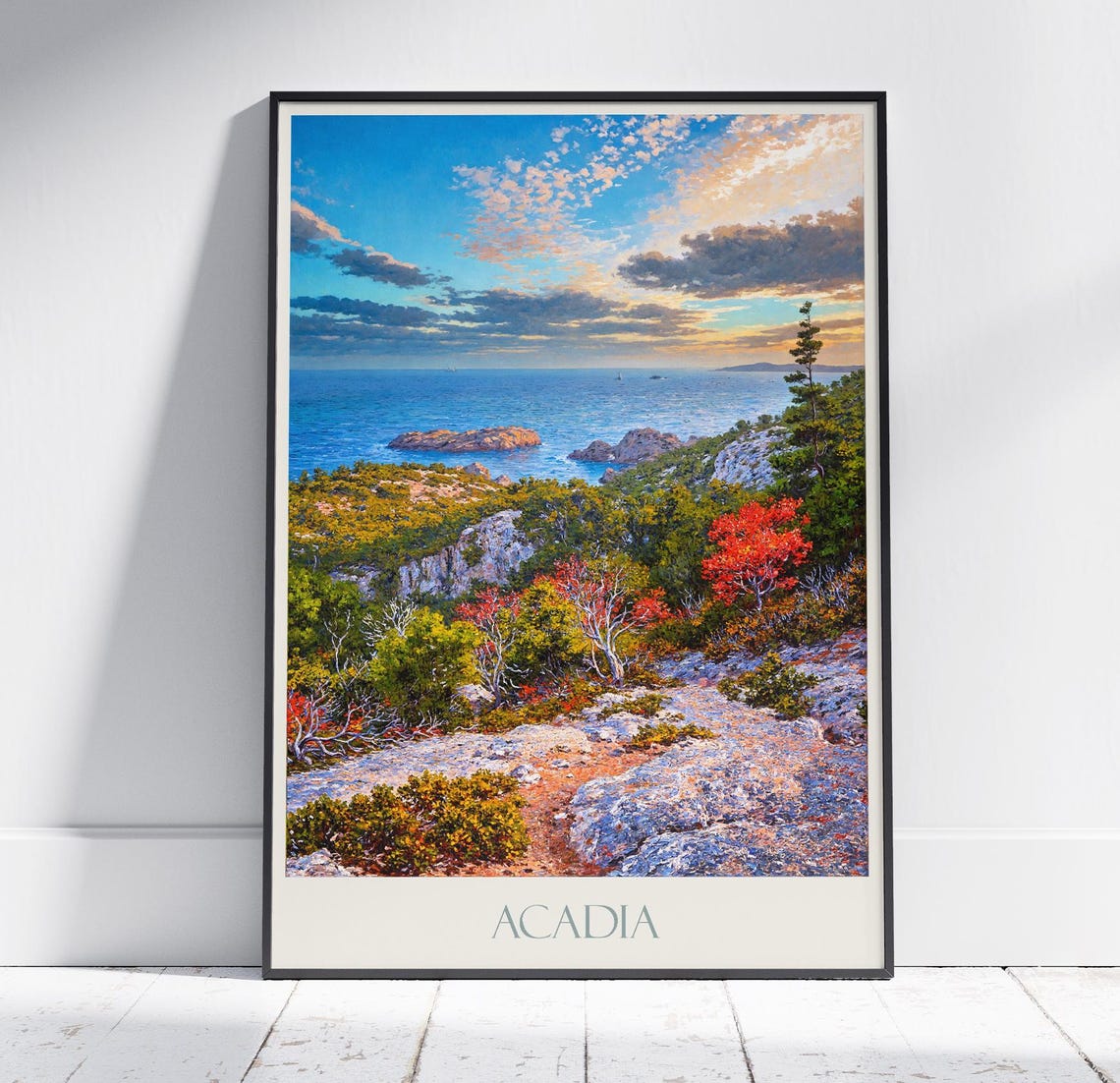 Acadia National Park Maine Coastal Cliffs Sunset Ocean Travel Poster