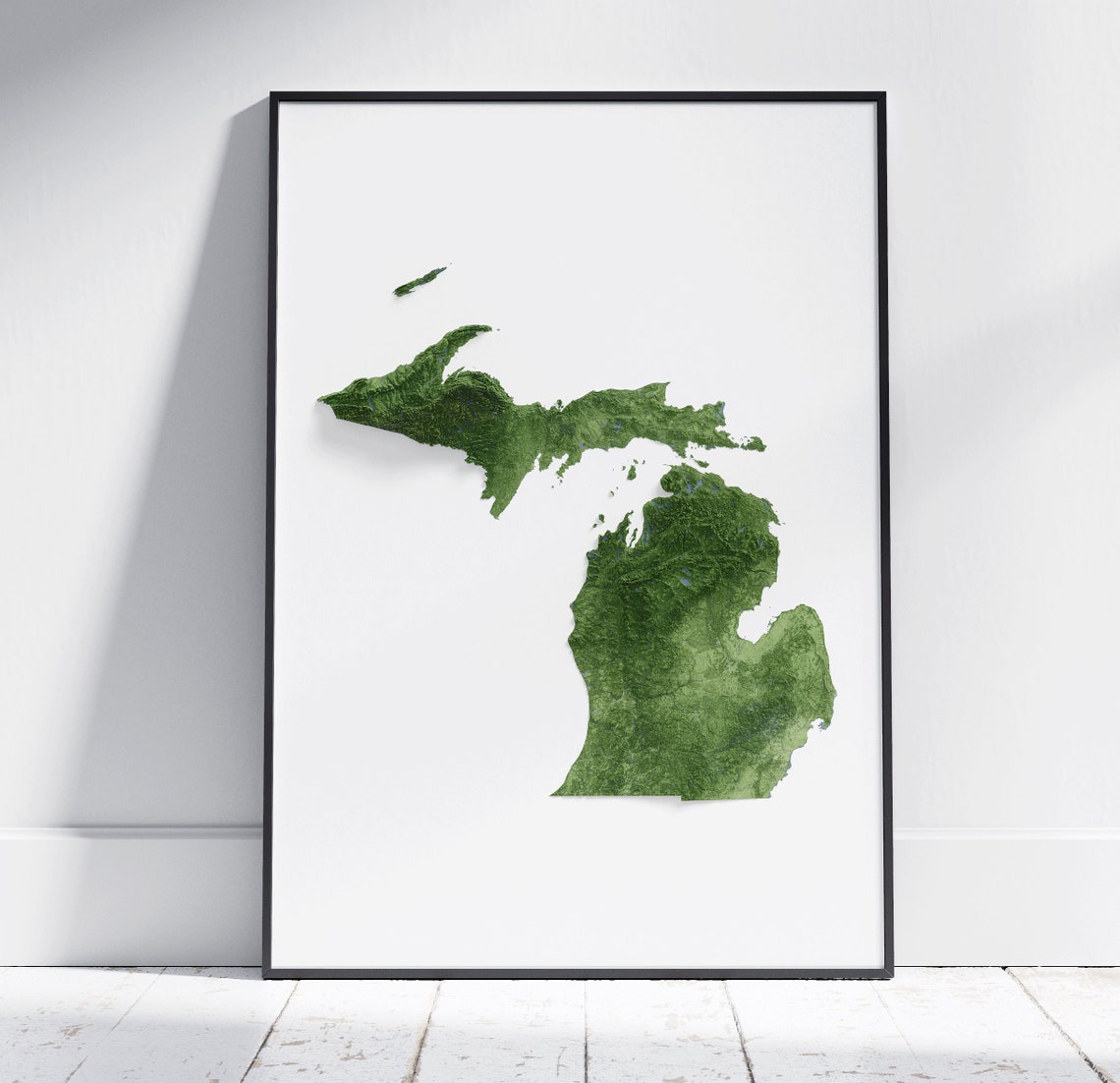 Michigan State Aerial Green 3D Topographic Terrain Map Poster