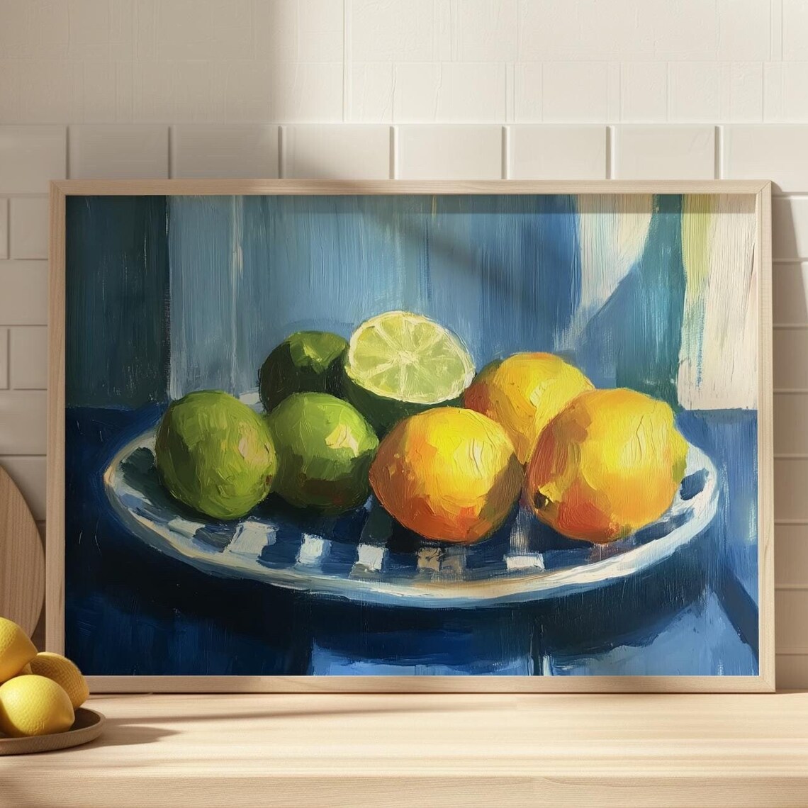 Lemons And Limes On Blue Plate Impressionist Still Life Fruit Poster - Image 4