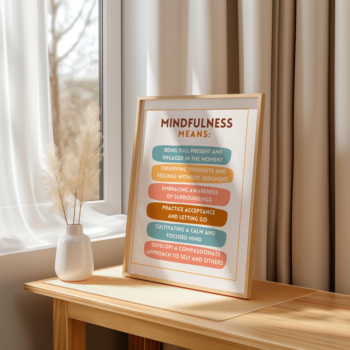 Mindfulness Means Definition Poster Present Acceptance Calm Focus Art - Image 2