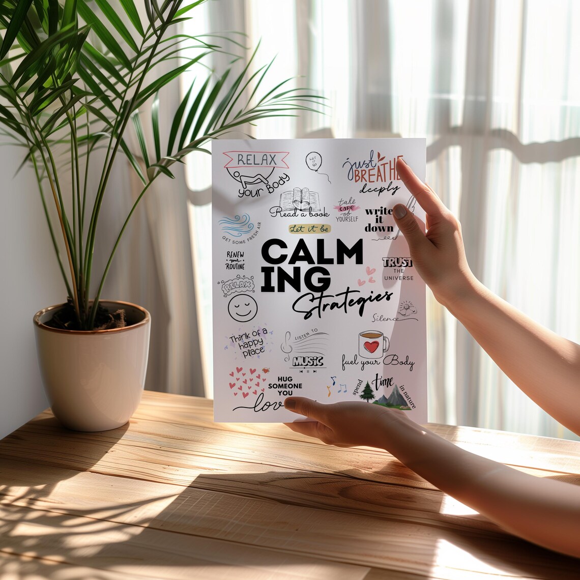 Calming Strategies Doodle Poster Anxiety Relief Mindfulness Wall Decor - Image 2