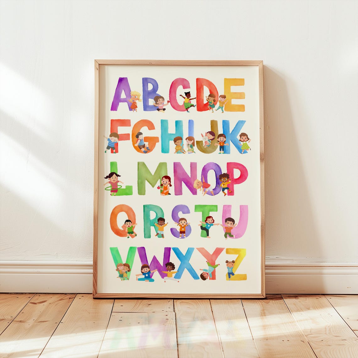 Kids Alphabet Poster Watercolor ABC Letters Nursery Playroom Learning - Image 2