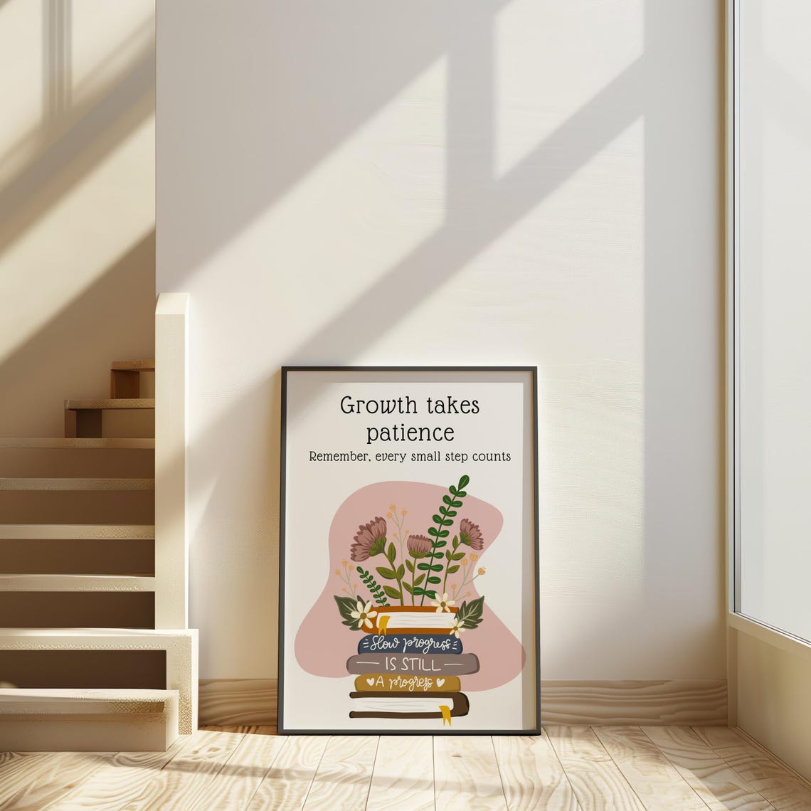 Growth Takes Patience Slow Progress Books Flowers Encouragement Poster - Image 2