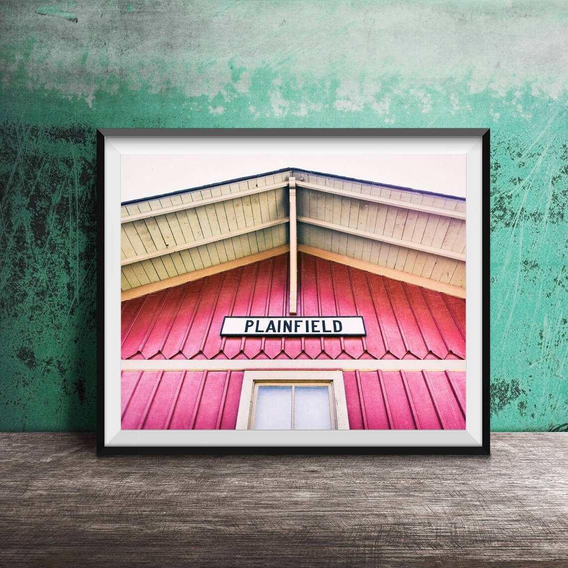 Plainfield Red Train Station Building Sign Photography Poster