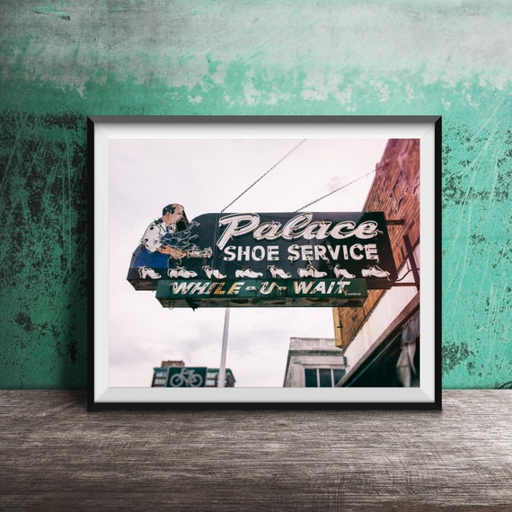 Palace Shoe Service Rockford Photography Original Unframed Photography Print Rockford Illinois Neon Sign Art Photo