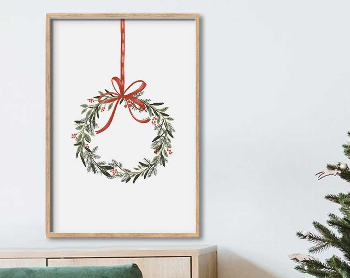 Minimalist Christmas Wreath Art Print, Farmhouse Winter - Image 3