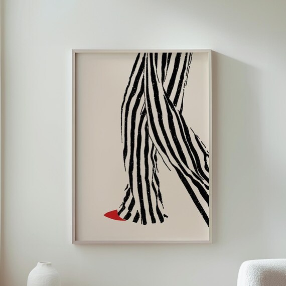 Minimalist Striped Trousers Illustration Botanical Decor Wall Art Print Stylish Home Unique