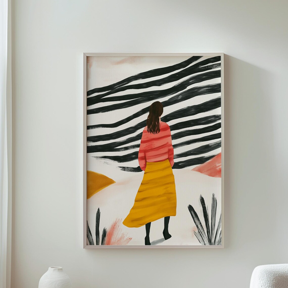 Modern Artwork Woman Standing Alone Indoor Garden Wall Art Plant Lover Gift Trending