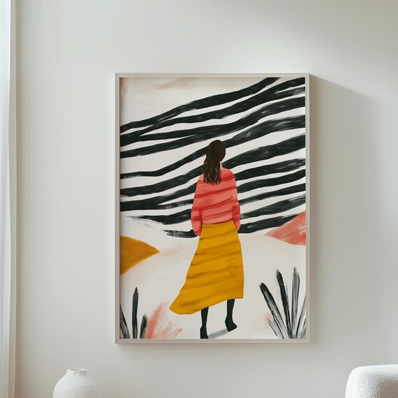 Modern Artwork Woman Standing Alone Indoor Garden Wall Art Plant Lover Gift Trending