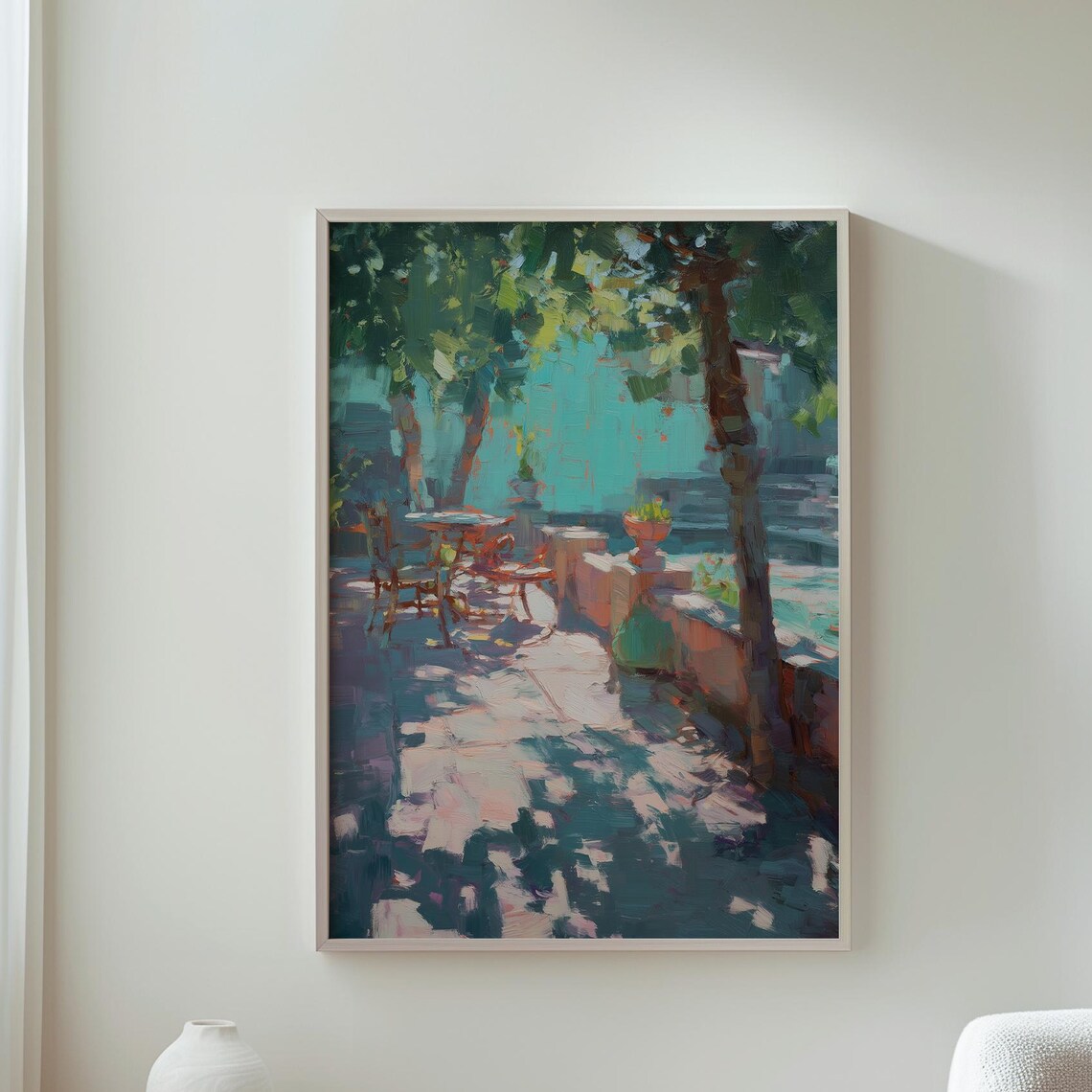 Boho Terrace Scene Art Print, Living Room Decor
