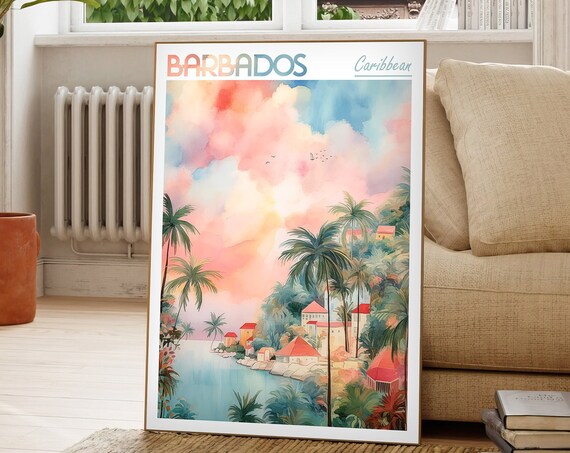 Barbados Caribbean Watercolor Palm Beach Tropical Island Poster