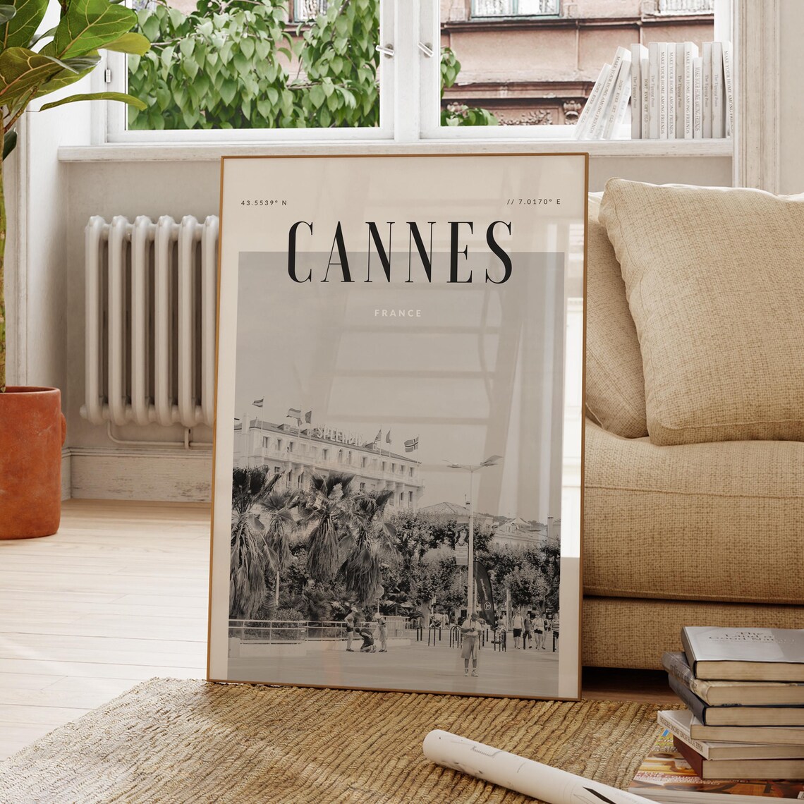Cannes France Promenade Palm Black and White Photo Travel Poster