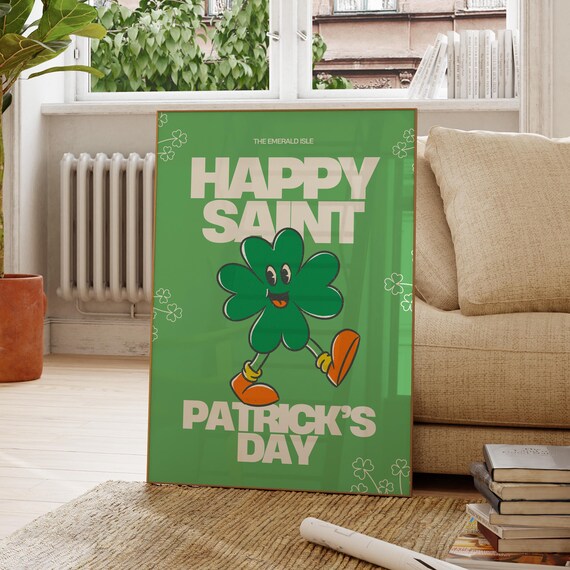 Happy Saint Patricks Day Green Shamrock Cartoon Emerald Isle Poster