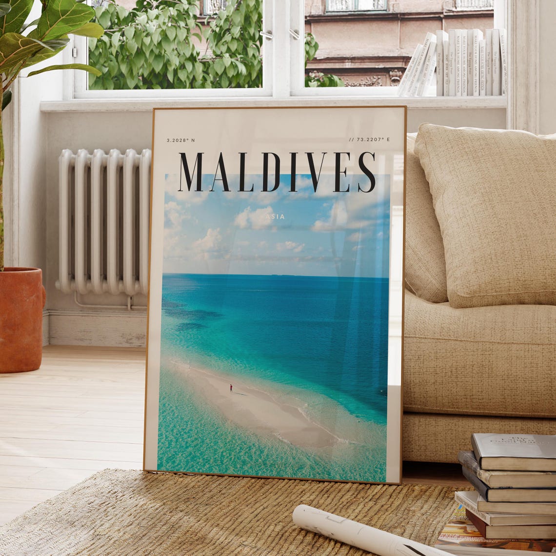 Maldives Turquoise Beach Sandbar Tropical Paradise Travel Poster