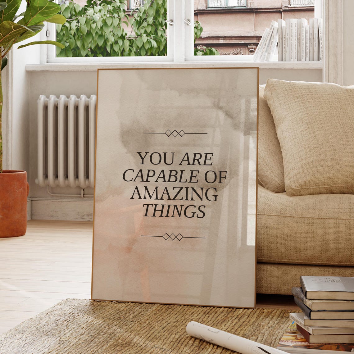 You Are Capable Of Amazing Things Beige Watercolor Quote Poster